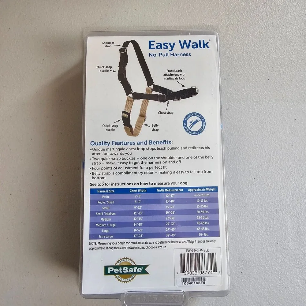NIB PetSafe Easy Walk No Pull Dog Harness Black/Silver Size Medium 25 to 50 lbs